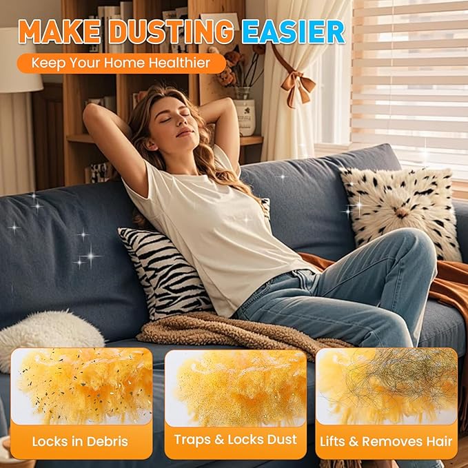 Alotiki Heavy Duty Duster Refills, 40 Count 360° Double-Sided Duster Refill and 1 Yellow Handle, Disposable Dusters Refill for Daily Dust Cleaning, Electronics, Furniture, Blinds, Ceiling Fans