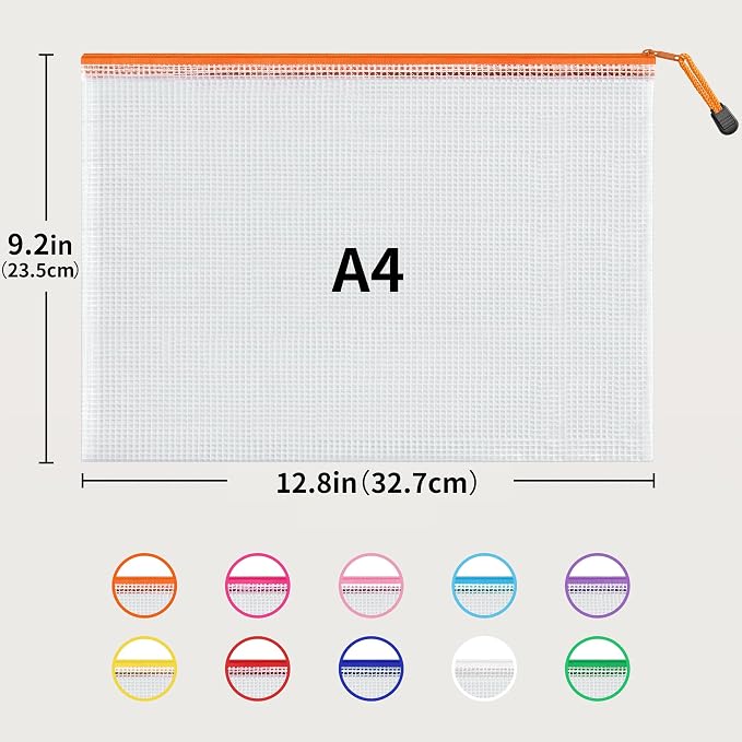 JARLINK A4 Letter Size 36 Pack 10 Colors Zipper Mesh Document Pouch, Mesh Bags for Board Games & Puzzles, Waterproof Document Zipper Pouches for Office School Supplies, Toys, Cosmetics Travel Storage