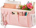 Lilithye Bedside Caddy Bedside Organizer Bedside Storage Caddy with Fixed Straps and Water Bottle Holder for Home College Dorm Bunk Bed Hospital Bed Crib Bed Rails (New Pink)