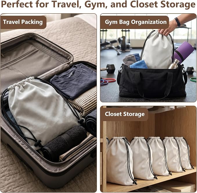 Upgraded Shoe Bags for Travel, 6 Pack Soft Flannel/Cloth/Fabric | Large 17.7 x 13.8 Inches | Fits One Pair of Shoes up to Men's US Size 13 | Washable & Reusable | Ideal for Suitcase Packing