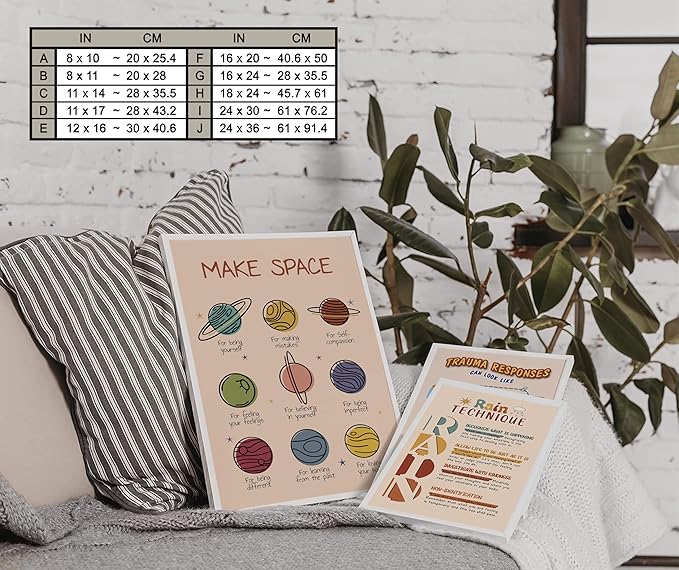 LOLUIS Mental Health Poster, Boho Therapy Tools Educational Supplies Art Print Classroom School Office Decor (Make Space, Custom Frame Type)