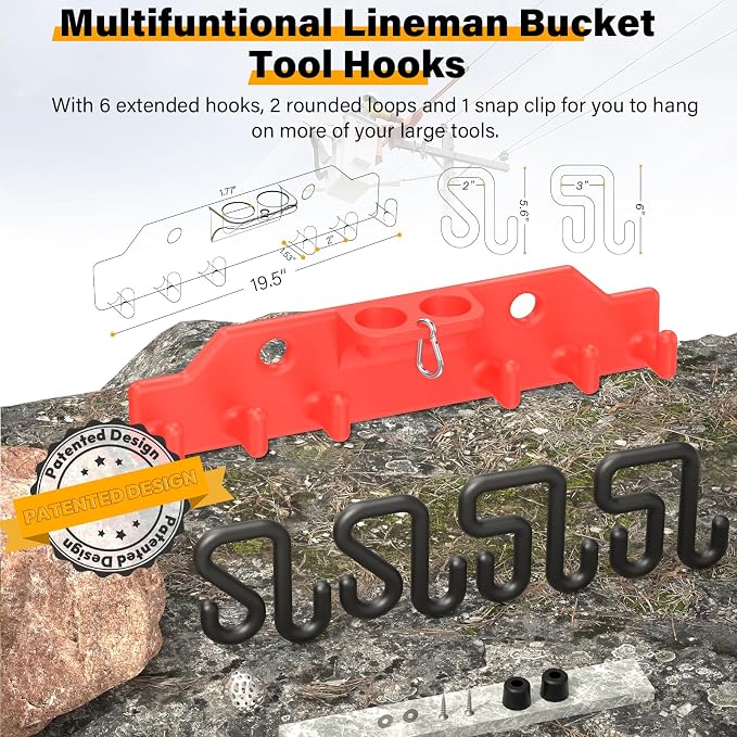 Lineman Tool Board, Bucket Truck Hook Organizer, Line Work Buckets Accessories,Tool Organizer for Bucket Trucks and Lineman, Including Two 3” Aerial Bucket Hooks and Two 2” Aerial Bucket Hooks.