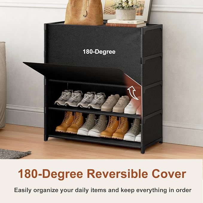 Shoe Rack, 5 Tier Shoe Storage Cabinet with Door 20 Pair Plastic Shoe Shelves Organizer for Closet, Entryway, Hallway, Bedroom, Black