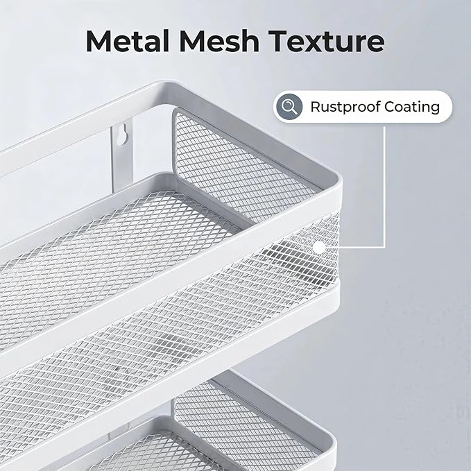 PUSDON Hanging Storage Baskets Organizer Wall Mount, Metal Wire Storage Bin Rack for Kitchen Bathroom Shower Spice Shelf Home Decor Essentials White-2 Packs (Netting)