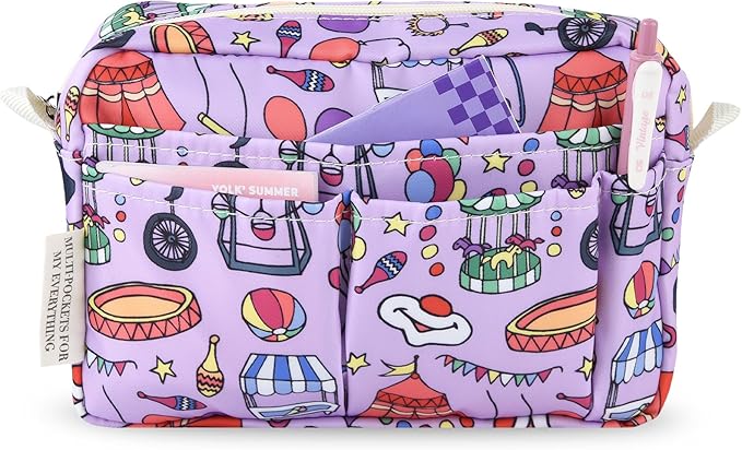 Multiple Pockets Portfolio Organizer with Zippered,Storage Pencil Pouch Bag | Waterproof Travel Toiletry Bag,Portable Pencil Pouch for Notebooks,Stationeries,Make-up,Journal Office Art Supplies,Zi Circus