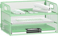 DALTACK 3 Tier Paper Organizer with Handle, Mesh Metal Desk Organizer with Sliding Paper Trays for Letter/A4 Paper, Mail, Bills & Folders, Mint Green