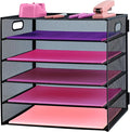 5 Tier Lettrer Tray Organizer, Metal Mesh Desk File Organizer with Sliding Trays, Paper Sorter Desk Organizer for Home Office School, Black