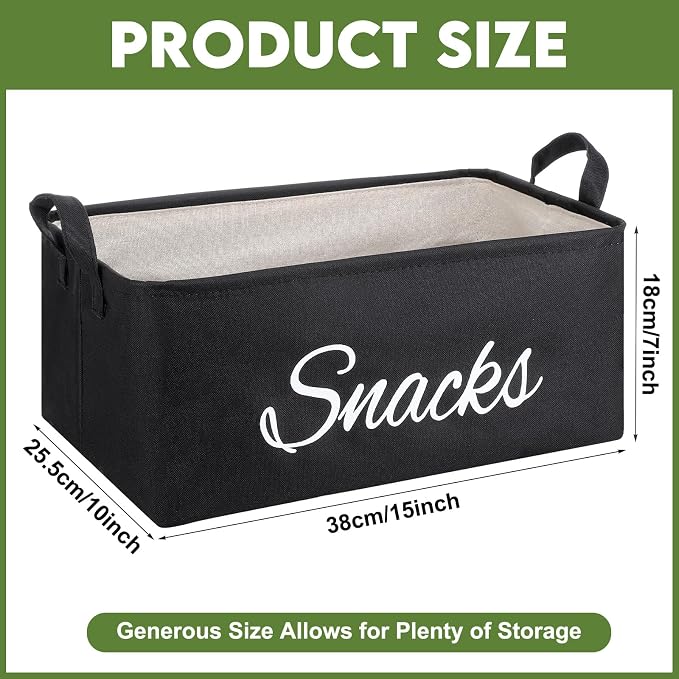 Newtay 17 Pcs Snack Basket Sets, Snack Storage Bin for Pantry Shelves with 16 Pcs 2 Inch Chip Clips, Basket Organizer for Kitchen Home, Chips, Popcorn, Candy, Pretzels(Burlap,Black)