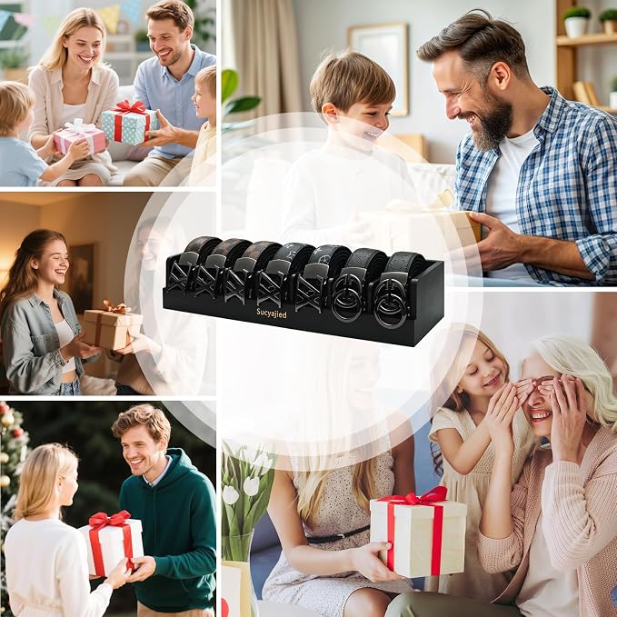 Belt Organizer, Black, 7 Compartments | Natural Bamboo Belt Storage Box, For Closet and Drawer, Belt Holder Case, For Belt and Tie , For Men & Women