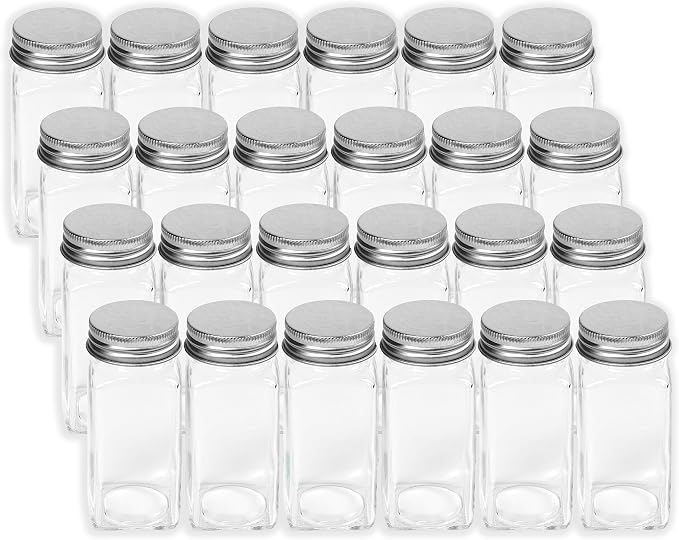 Simple Houseware Spice Jars 4-oz Square Glass Bottles, 24 Pack | 4 Ounce, with Shaker Lids, Funnel and Labels for Seasoning & Storage
