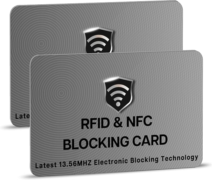 SaiTech IT 2 Pack RFID Blocking Card for Credit Debit ID Card, Grey | Slim Anti-Theft Contactless NFC RFID Blocker Protector, Easily Fit into Wallet and Purse, for Men & Women