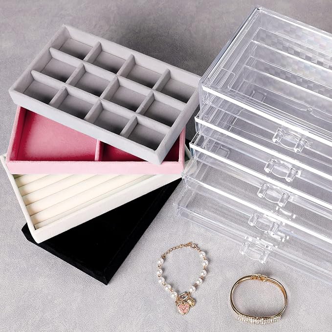 Frebeauty Extra Large Acrylic Jewelry Box for Women 5 Layers Clear Jewelry Organizer Velvet Earring Box with 5 Drawers Rings Display Case Necklaces Holder Tray for Women Girls(Pink) | Jewelry Storage for Rings Earrings Bracelets,Dustproof,Velvet Lining...