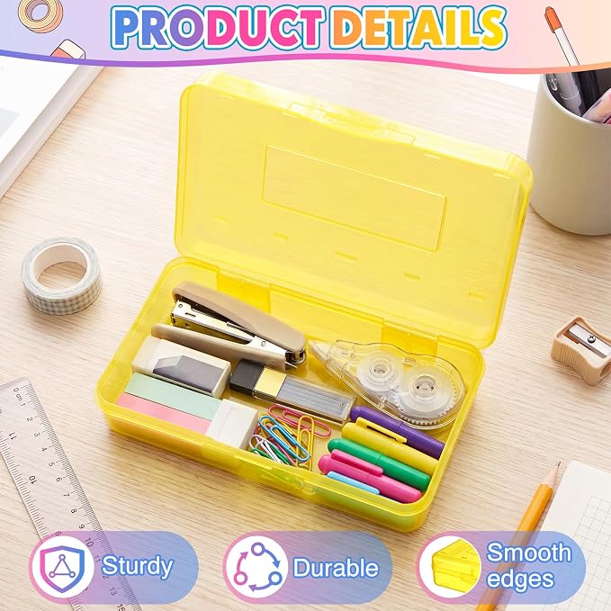 Blulu 6 Pack Large Plastic Pencil Case Box Clear Pencil Boxes Bulk Hard Crayon Box Storage with Snap Lids 8.1 x 4.7 x 2.2 Inch Painting Organizer Classroom Stationery School Supplies (Colorful)