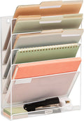 Mind Reader 5-Pocket Vertical File Storage, Desktop Organizer, Wall Mount, Office, Metal Mesh,White