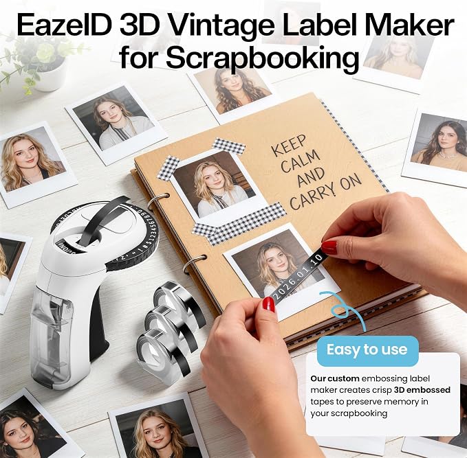 Embossing Label Maker, Vintage Manual Embossed Labeler with 5 Rolls Black 3D Embossing Tapes, Retro Old School Embosser for Scrapbooking, DIY Crafts, Home Classroom Organization, Omega-S Black