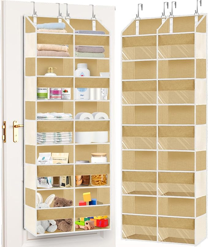 Ofiray-home Over the Door Organizer 5 Tiers,Extra Large Behind Door Storage of 10 Compartments,80 lbs Weight Capacity Over the Door Storage, Door Hanging Organizer for Closet, Diaper Organizer, Camel
