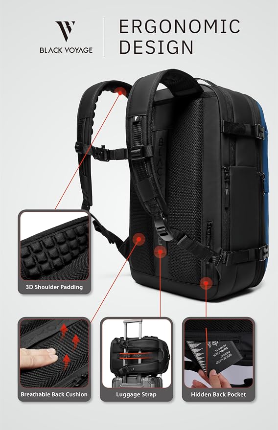 BlackVoyage Vortex Vacuum Seal Travel Backpack 60L Expandable Air Compression System Water Resistant TSA Lock Carry-On