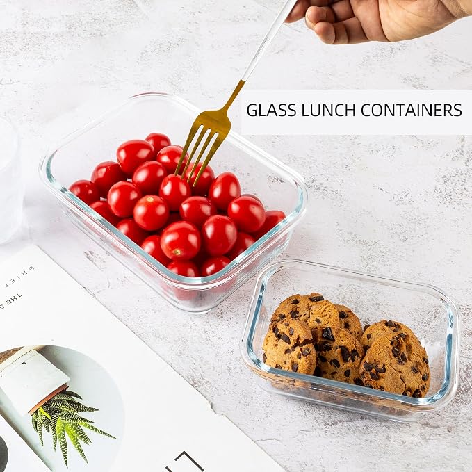 16Pack Glass Meal Prep Containers 8 Bowls with 8 Airtight Grey Lids 2 Sizes | Borosilicate glass food storage set for lunch, leftovers & portion control — microwave/freezer/dishwasher safe, leak-proof