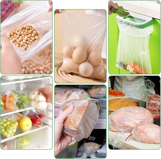 Plastic Produce Bags Roll 10x14 inch, Fresh-Keeping Plastic Bag for Food, Fruit, Vegetable, Bread, Kitchen, freezer, Supermarket, 1 Roll 500 Produce Bags