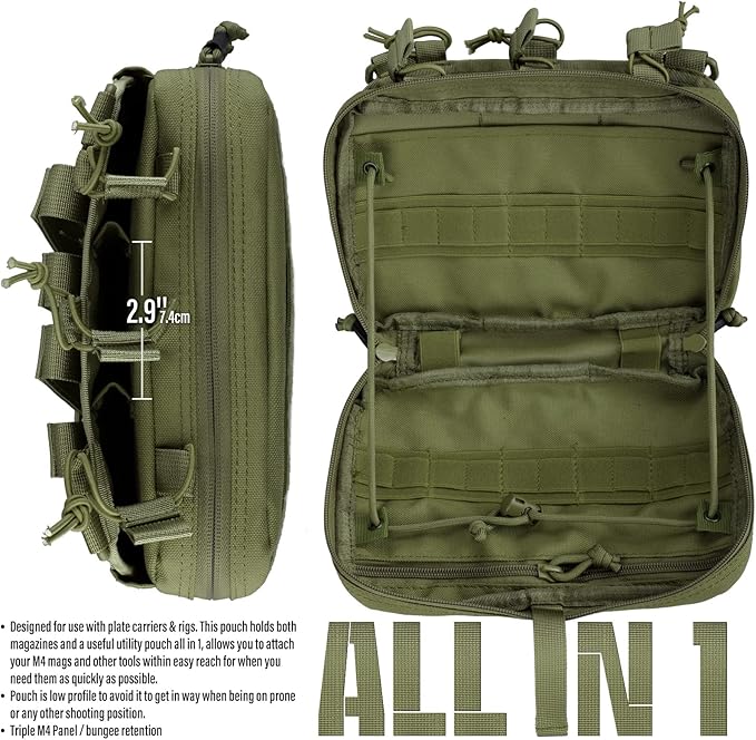 WYNEX Tactical Mag Admin Pouch, Molle Triple Magazine Pouches | Utility Tool Pouch Medical EMT Organizer with Triple Stacker Magazines Holder for M4 M16, Molle Compatible, Patch Included