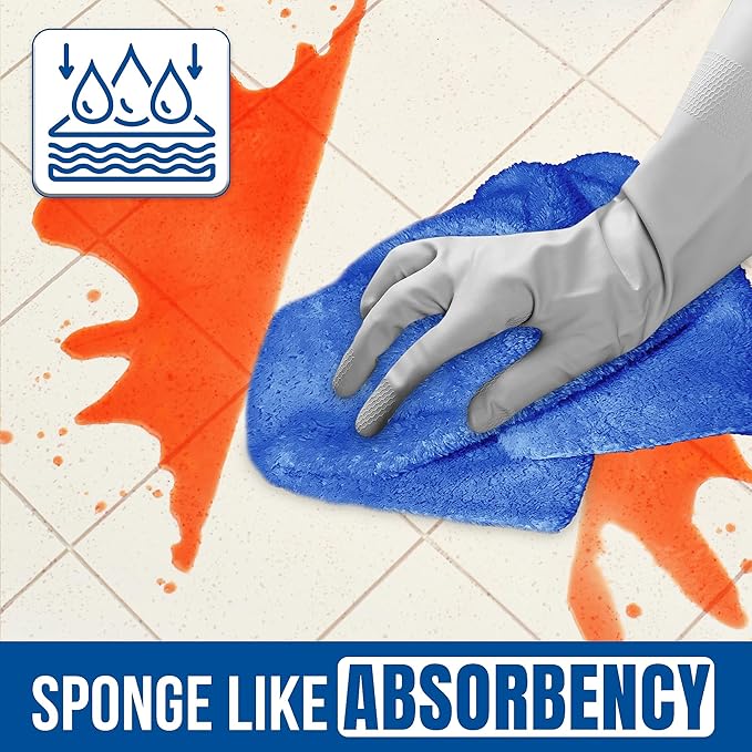 Towelogy® Super Absorbent Microfibre Cloth | Absorbs Over 10 Times its Weight in Water | Sponge-Like Absorbency | Multipurpose Scratch-Free Cleaning Cloth for Household Use (Blue)