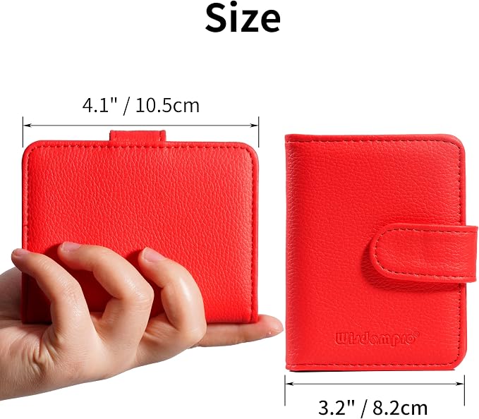 Wisdompro Slim PU Leather Credit Card Holder, Vertical Red | RFID Blocking Wallet Debit Card Protector, Organizer Case, Card Case, 20 Card & 7 Memory Card Slots, with Magnetic Closure
