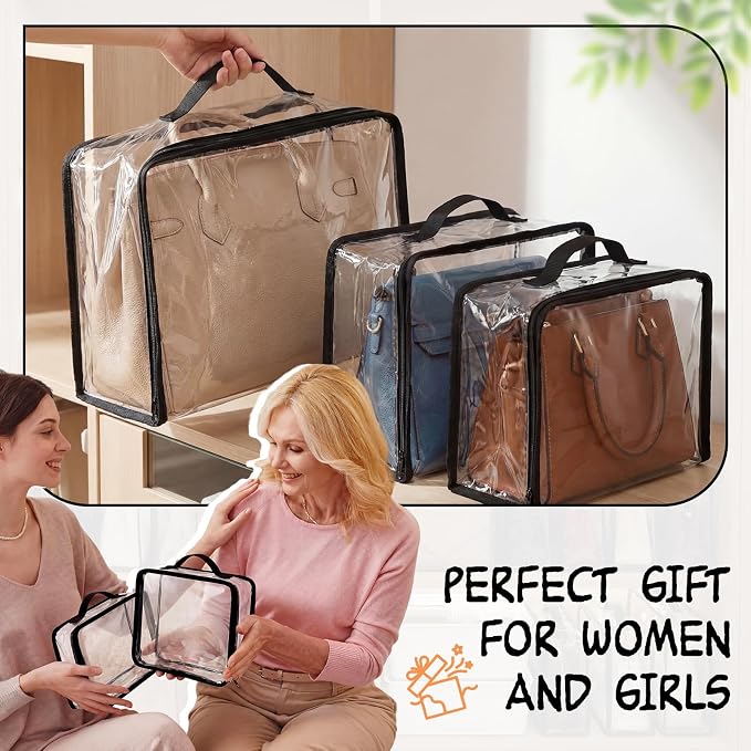 Hsei 10 Clear Dust Bags For Handbags 5-Sizes Fits Mini Wallets Oversized Tote Bags PVC Waterproof Purse Storage Organizers for Luxury Bag Soft Stand-Up with Zipper Handle for Closet Hanging