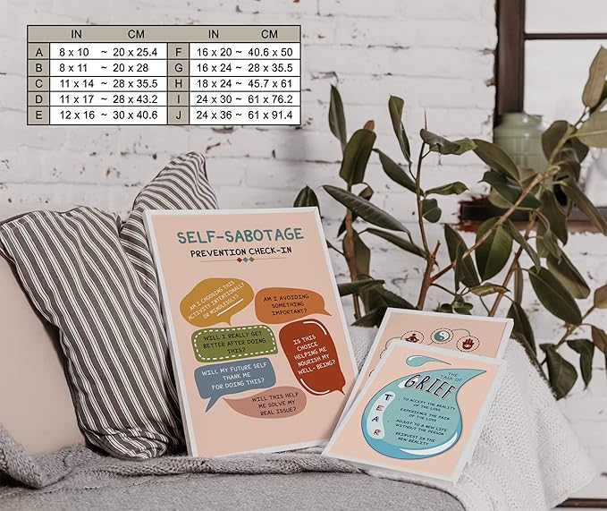LOLUIS Mental Health Poster, Boho Therapy Tools Educational Supplies Art Print Classroom School Office Decor (Self-Sabotage Prevention Check-in, Custom Frame Type)