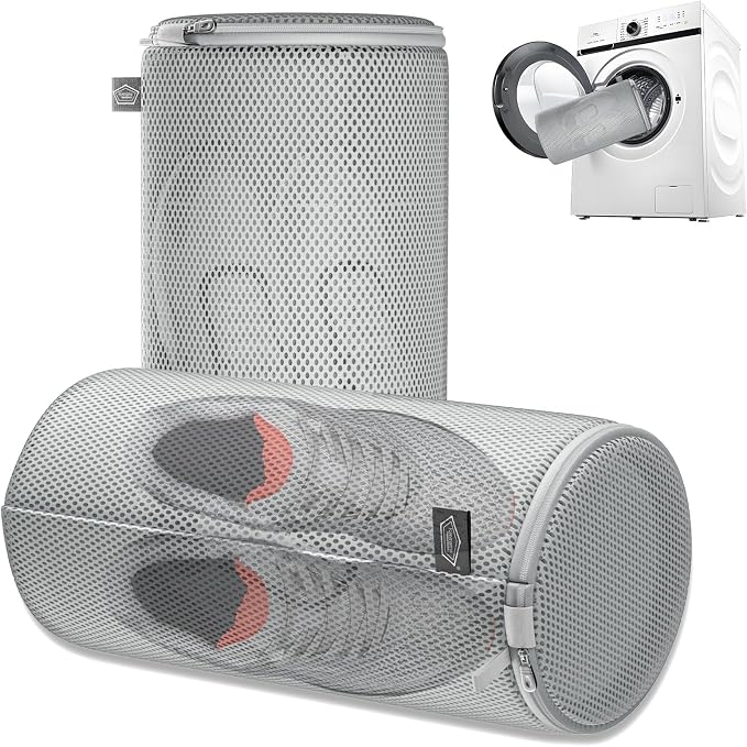 Kimmama Shoe Washing Machine Bag, Shoe Laundry Bag, Grey, 8x15", 2 Pack | Shoe Bag, For Sneaker, Tennis, Footwear, Trainers, Slippers, Sock, Building Blocks, Sandwish Mesh, Travel, Divided