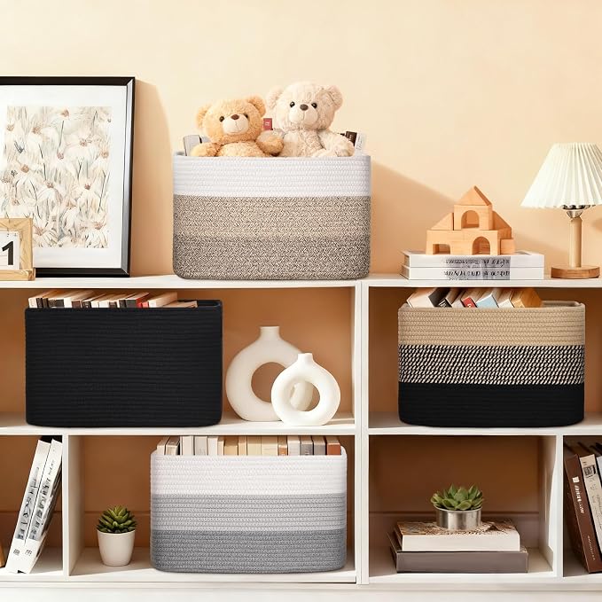 Baskets for Organizing,Storage Baskets,3 Pack Baskets for Shelfves,15"×10"×9" Woven Basket,toy storage bins,bins for organization