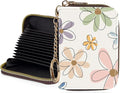 Credit Card Holder for Women,Small Rfid Wallet with Keychain Zipper,Cute PU Leather Card Case Wallet，Accordion Credit Card Wallets Gift,Colorful Line Flowers