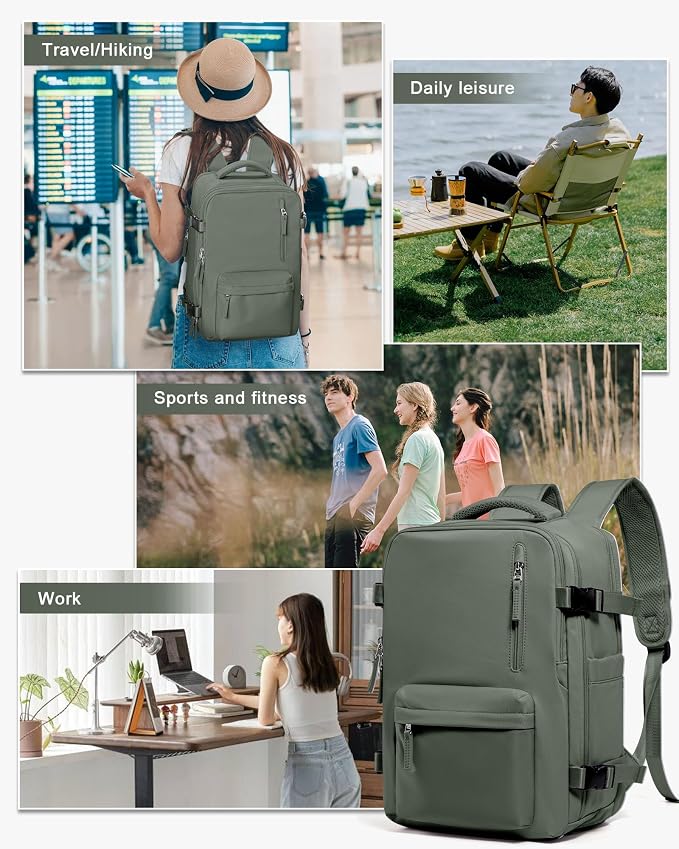 Travel Backpack Women,Carry On Backpack Flight Approved 18x14x8 inches Bag Spirit Airlines Personal ltem,College Sports Hiking Rucksack Waterproof Outdoor Casual Daypack Laptop Blackpack Men,Green
