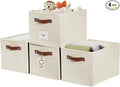 DECOMOMO Storage Bins, Large Fabric Baskets for Shelves, Beige (4 Pack) | 15" x 11" x 9.9" foldable closet organizers and storage bins with labels & handles