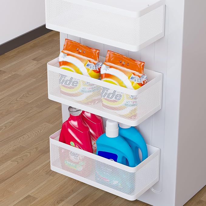 Magnetic Shelf for Washing Machine, White, L13.78in*W5.12in*H3.94in | Magnetic Organizer for Laundry, Hanging Basket Storage, Magnetic Fridge Shelves, Spice Rack for Refridgerator, 16.5-lb load