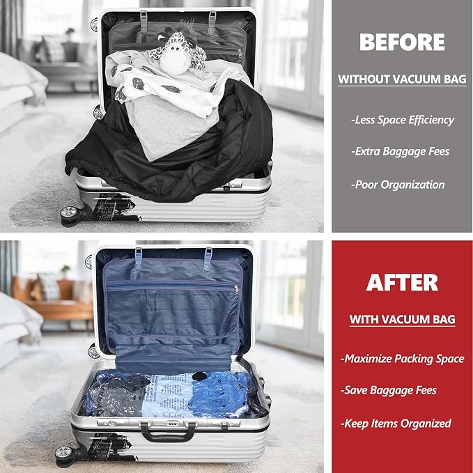 Vacuum Seal Bags for Clothing Travel and Home Storage, Travel Vacuum Bags with Electric Pump, Space Saver Compression Packing Cubes for Luggage Suitcase Bedding Blankets Clothes, 10 Small