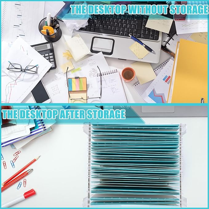 Dispowreath 24 Hanging File Folder with Acrylic Organizer for Letter/a4 Size Desktop Clear File Storage Box with Handles for Home Work Office Use(Blue,Classic)