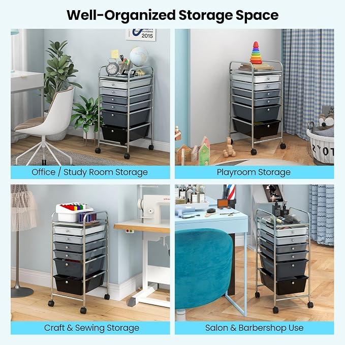 Giantex 6 Storage Drawer Cart Rolling Organizer Cart for Tools Scrapbook Paper Home Office School Multipurpose Mobile Utility Cart (Black Gradient)