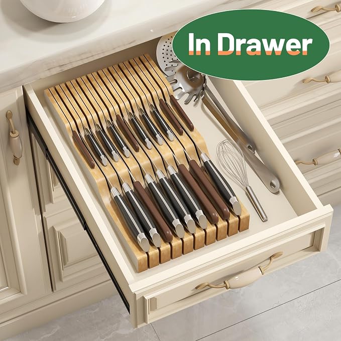 Knife Drawer Organizer (White, 19 Knives Organizer)