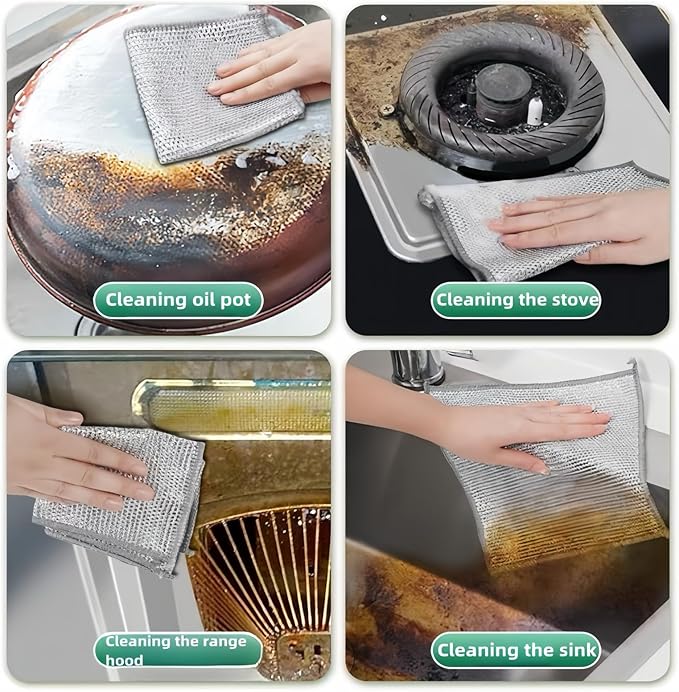 2024 New Non Scratch Wire Dishcloth, cleaning cloth,Soft Wire Dishwashing Rags Safe for Non-Stick Cookware, Scrubs & Cleans for Dishes, Sinks,Stove Tops, Easy Rinsing, Durable