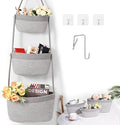 Hanging Basket, 3-Tier Woven Wall Basket with 4 Hooks, Cotton Rope Storage Baskets, Over the Door Organizer for Nursery, Bedroom, Cottage and Boho Wall Decor