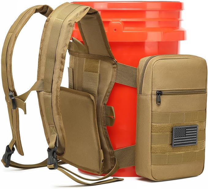 Backpack for 5 Gallon Buckets, Universal Bucket Organizer with Pocket | for Hunting, Fishing, Picking Apples, Baseball & Ice Fishing