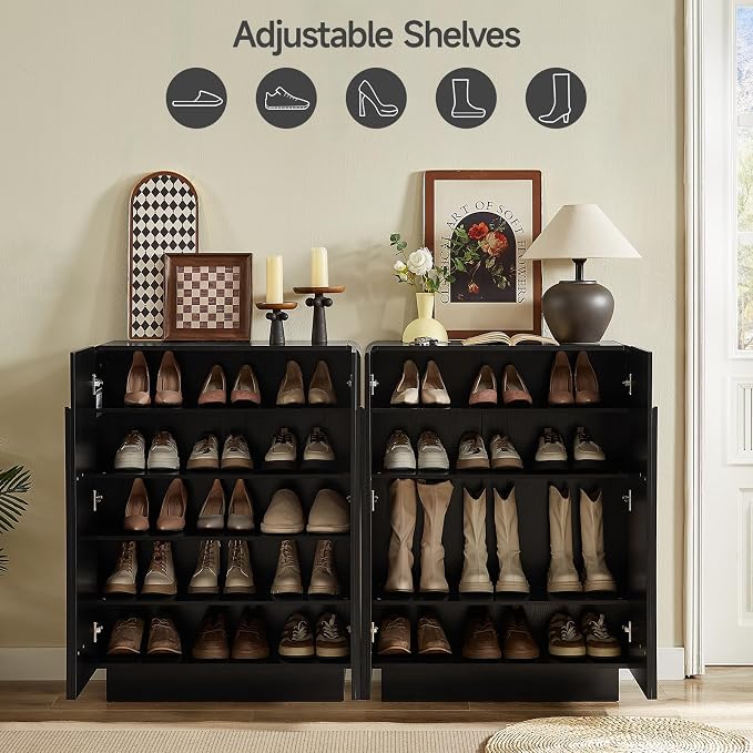 ONBRILL Shoe Storage Cabinet with Doors, Large Shoe Cabinet Storage for Entryway, Wooden 6 Tier Shoe Organizer Cabinets with Adjustable Shelves for Entrance Hallway Living Room Foyer
