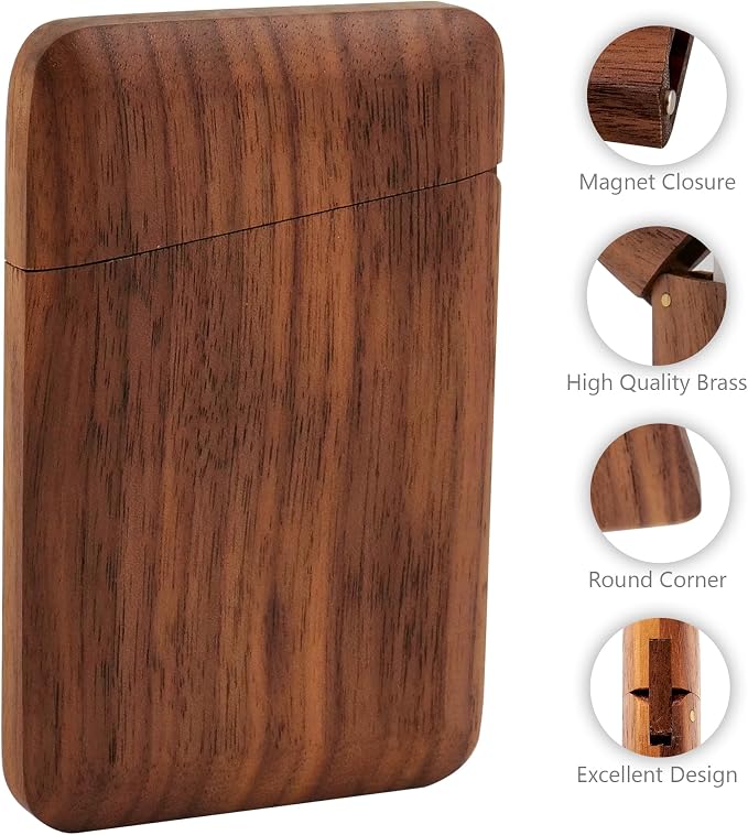 sunking Walnut Wood Business Card Holder with Magnetic Closure, Handmade Wooden Business Card Case Holds Up to 28 Cards, Slim Professional Card Holder for Men & Women, Executive Office Gift(Walnut-2)