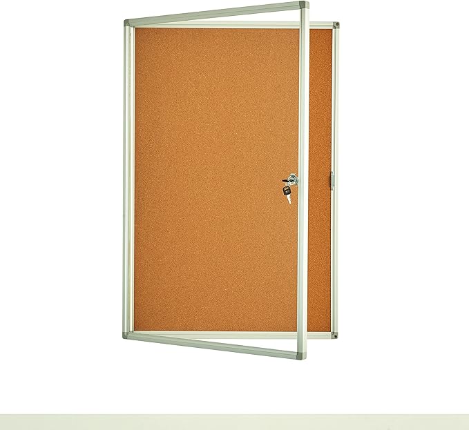 Lockable Bulletin Board Display Case 24x36, Enclosed Cork Board with Acrylic Door & Aluminum Frame, Wall Mounted Notice Board with 2 Keys for Office, School, Hallway, Posters & Flyers