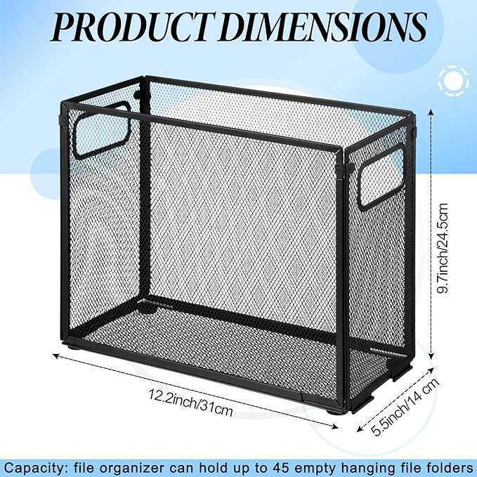 2 Pack Hanging File Holder, 10 Hanging Folders, Metal Mesh, Letter Size Folder Storage, Desktop Storage Cabinets, Office School Document(Gray,Small)