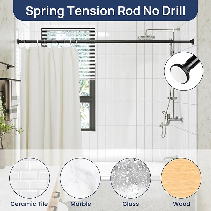 ENJOYBASICS Matte Black Shower Curtain Rod 30 to 88 Inches, Stainless Steel Adjustable Spring Tension Rods No Drill for Bathroom, Closet, Window, Room Divider, Never Rust, Non Slip
