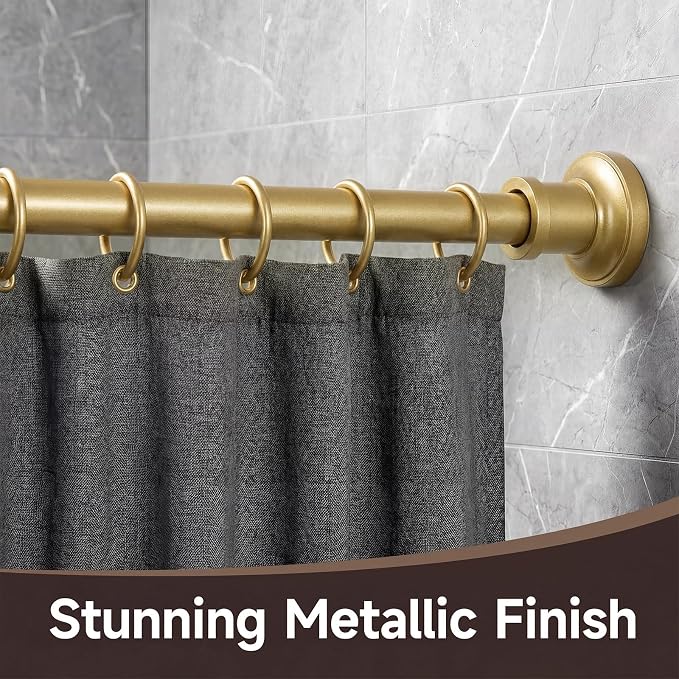 BRIOFOX Gold Tension Curtain Rod 24 to 110 Inch(2-9.1ft) - Stainless Steel Spring Tension Shower Curtain Rod, No Drilling Satin Gold Tension Rod for Curtains or Windows