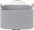 Goodpick 85L Large Woven Blanket Basket 23.6" x 15.7" x 13.8" Cotton Rope Storage Organizer for Dirty Clothes Pillows, Rectangle Toy Storage Basket for Nursery Bedroom, Gray