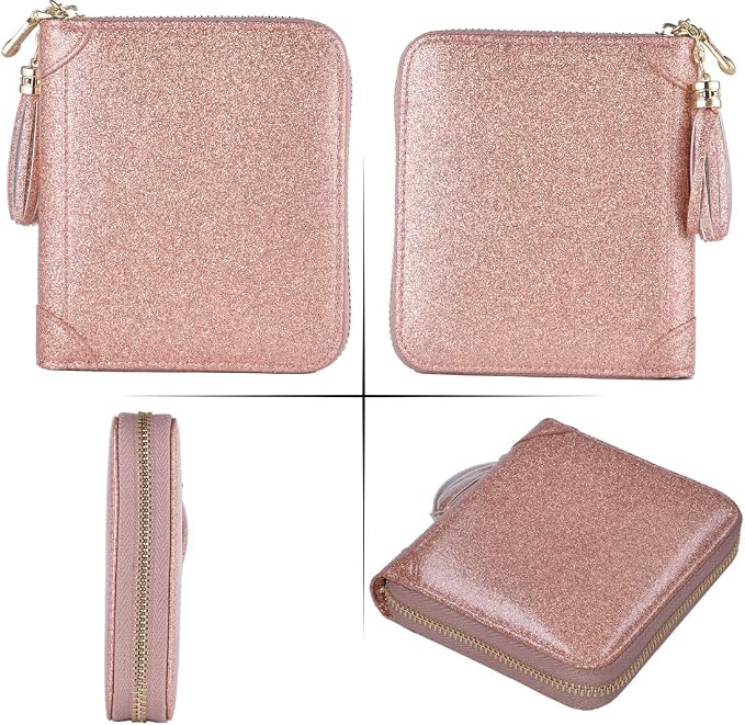 Easyoulife Womens Credit Card Holder Wallet Zip Leather Card Case RFID Blocking (Glitter Gold)