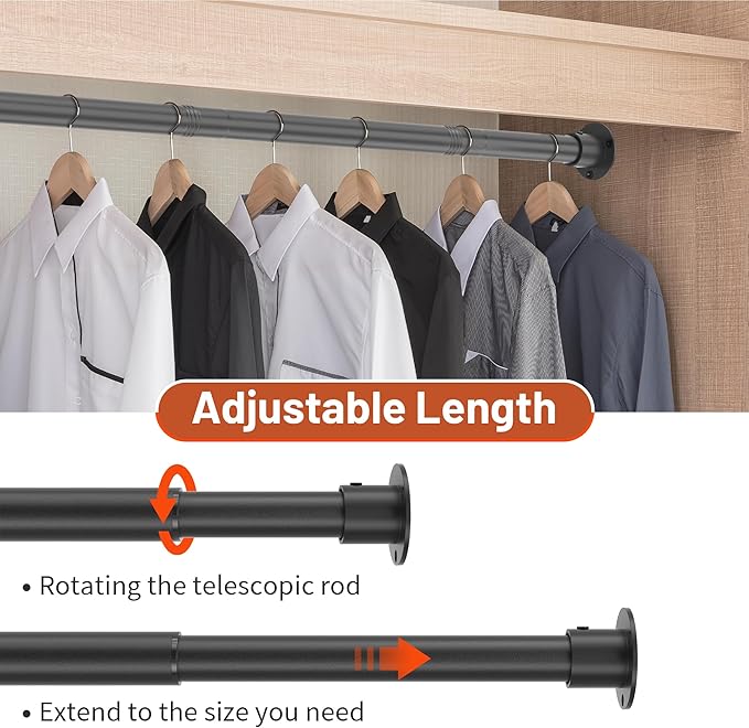 Adjustable Closet Rod 35-125 Inch - 1.3”Diameter Heavy Duty Closet Rods for Hanging Clothes - Simple Clothes Rod for Closet - Versatile Closet Poles for Hanging Clothes - Closet Bar